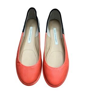 Diane Von Furstenburg Orange and Zebra Print Flat Slip on Shoes Size 7.5